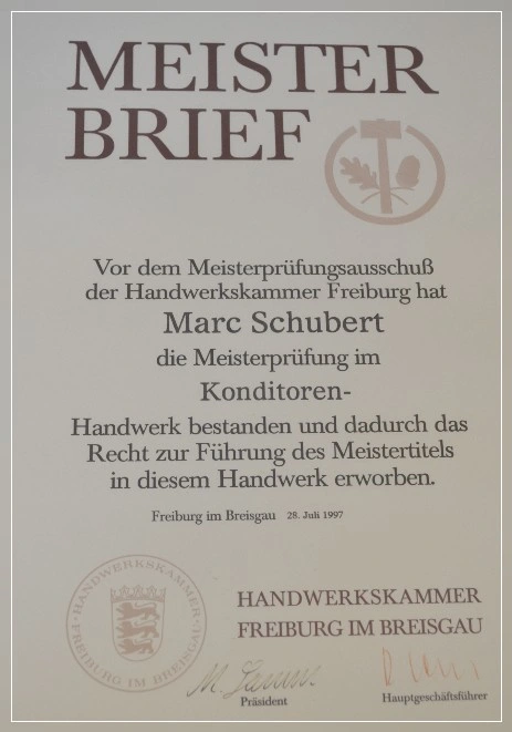 Cafe-Konditorei Schubert-Meister Brief Marc Schubert